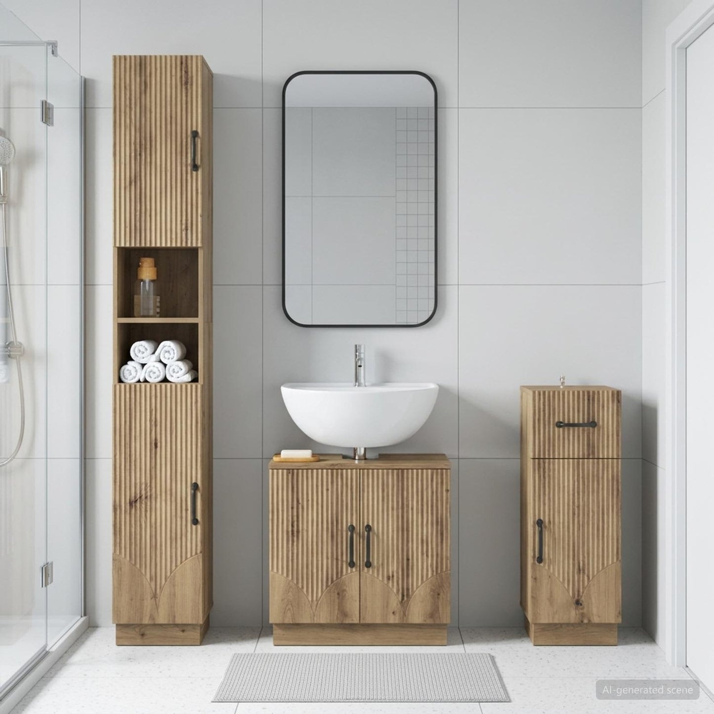3 Piece Bathroom Cabinet Set HOORN Engineered Wood