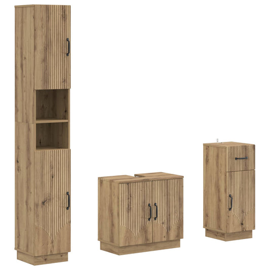 3 Piece Bathroom Cabinet Set HOORN Engineered Wood