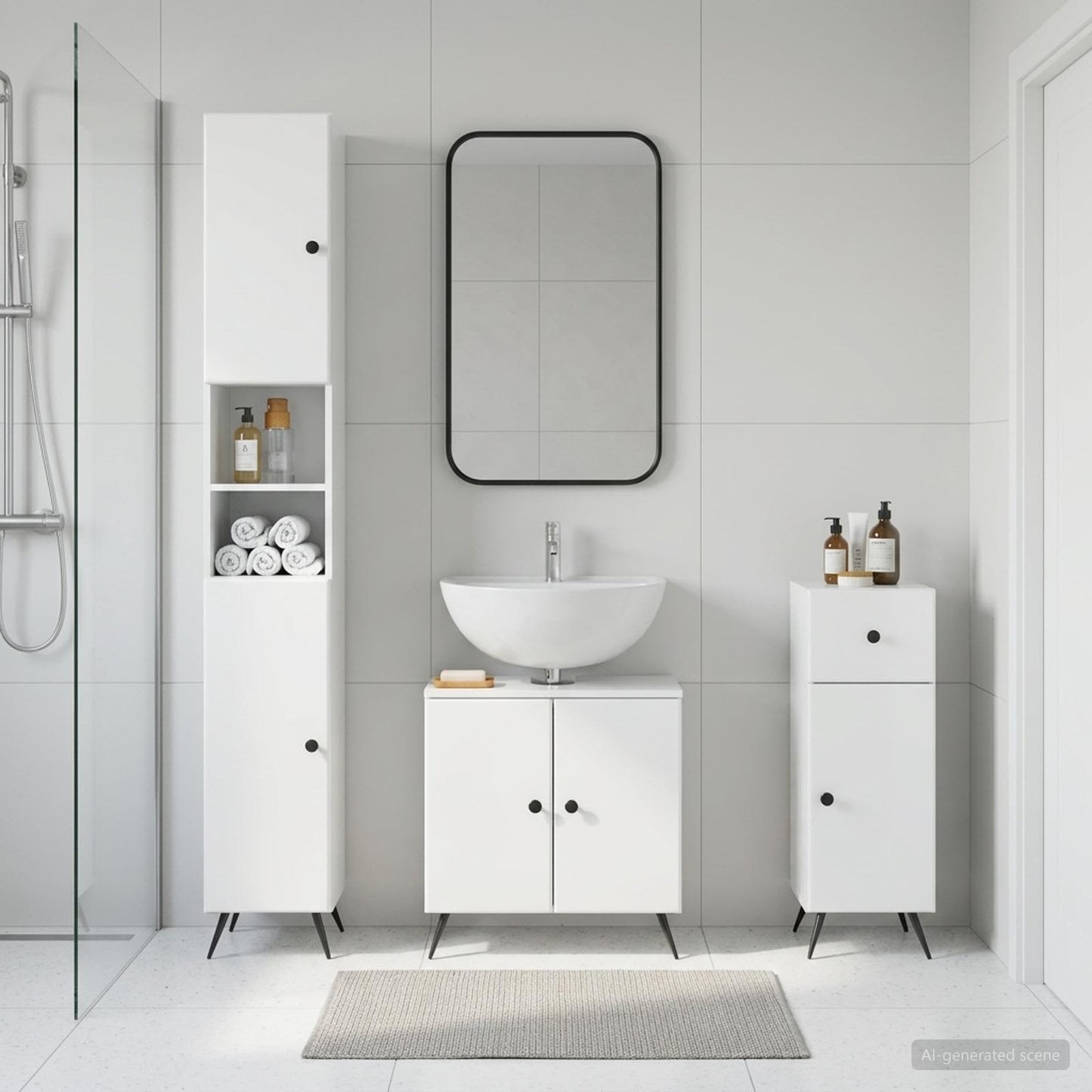 3 Piece Bathroom Cabinet Set BREDA Engineered Wood