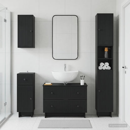 4 Piece Bathroom Cabinet Set EDE Black Engineered Wood
