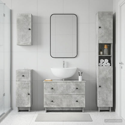 4 Piece Bathroom Cabinet Set EDE Concrete Grey Engineered Wood