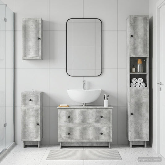 4 Piece Bathroom Cabinet Set EDE Concrete Grey Engineered Wood