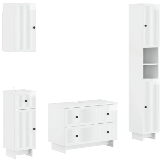 4 Piece Bathroom Cabinet Set EDE High Gloss White