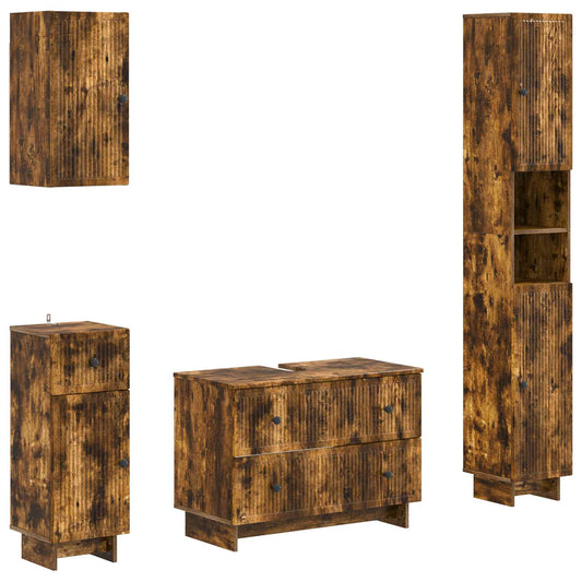 4 Piece Bathroom Cabinet Set EDE Smoked Oak Engineered Wood