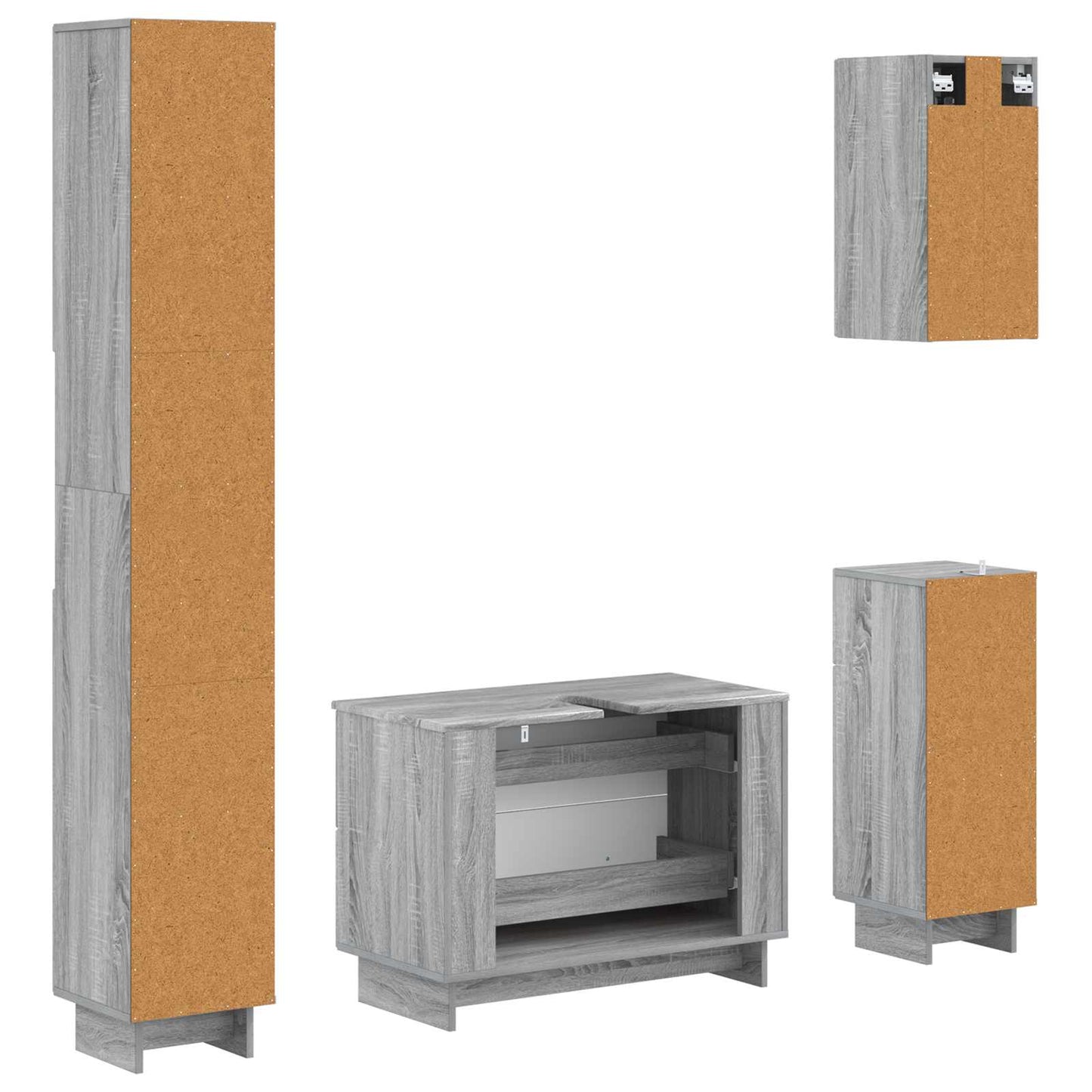 4 Piece Bathroom Cabinet Set EDE Grey Sonoma Engineered Wood