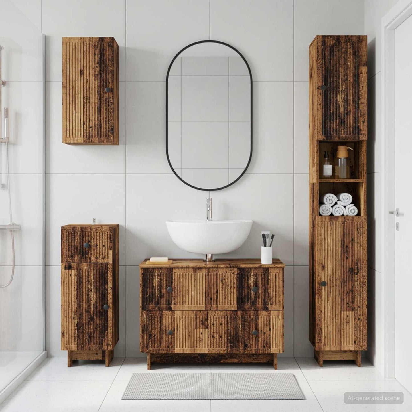 4 Piece Bathroom Cabinet Set EDE Old Wood Engineered Wood