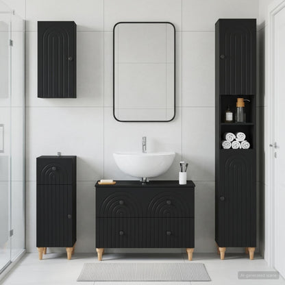 4 Piece Bathroom Cabinet Set ALKMAAR Black Engineered Wood