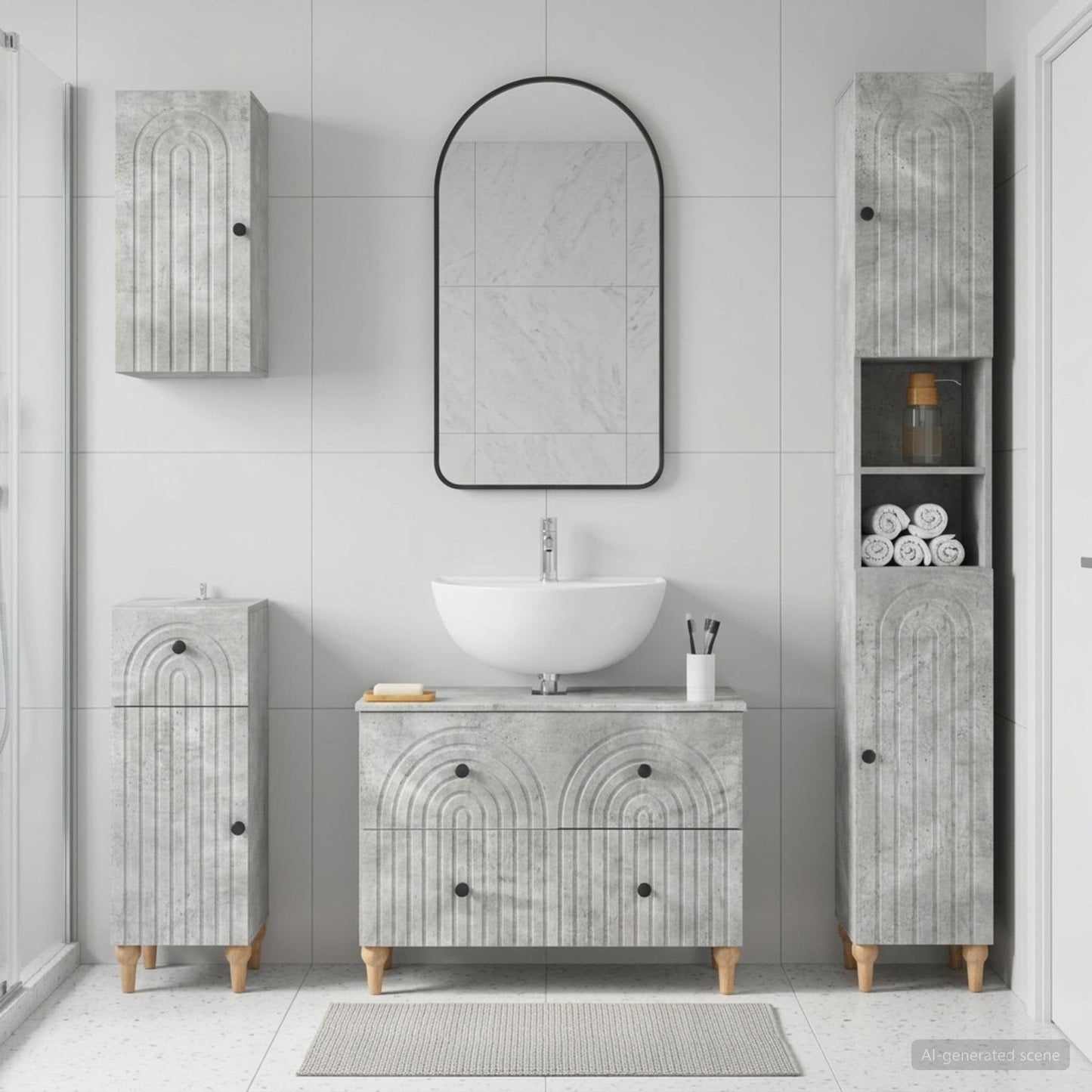 4 Piece Bathroom Cabinet Set ALKMAAR Concrete Grey