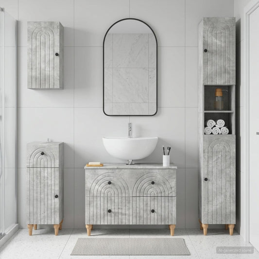4 Piece Bathroom Cabinet Set ALKMAAR Concrete Grey