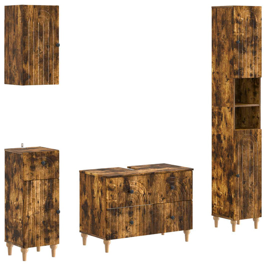 4 Piece Bathroom Cabinet Set ALKMAAR Smoked Oak Engineered Wood
