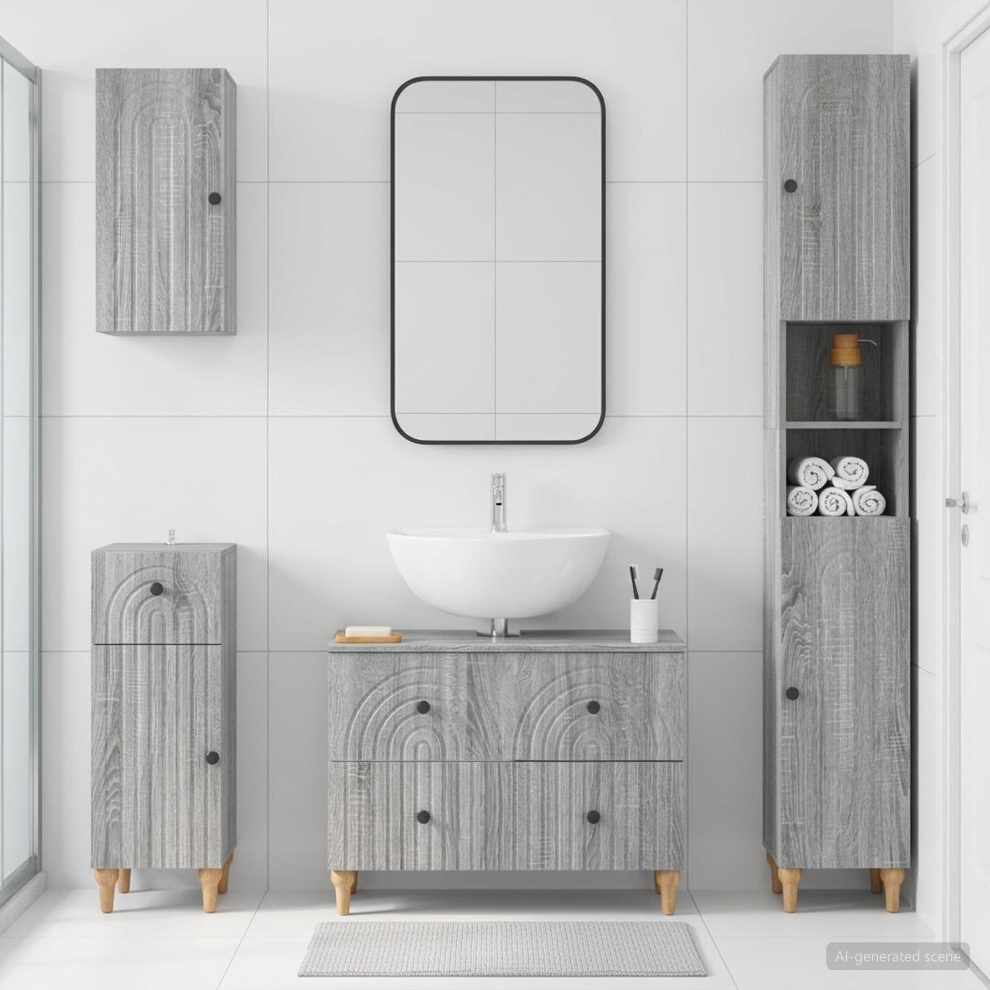 4 Piece Bathroom Cabinet Set ALKMAAR Grey Sonoma