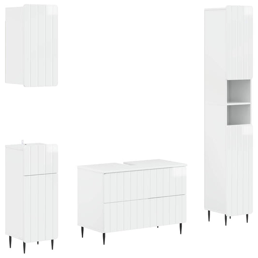 4 Piece Bathroom Cabinet Set ZWOLLE High Gloss White