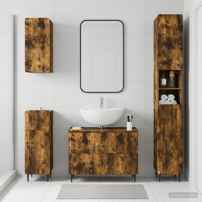 4 Piece Bathroom Cabinet Set ZWOLLE Smoked Oak Engineered Wood