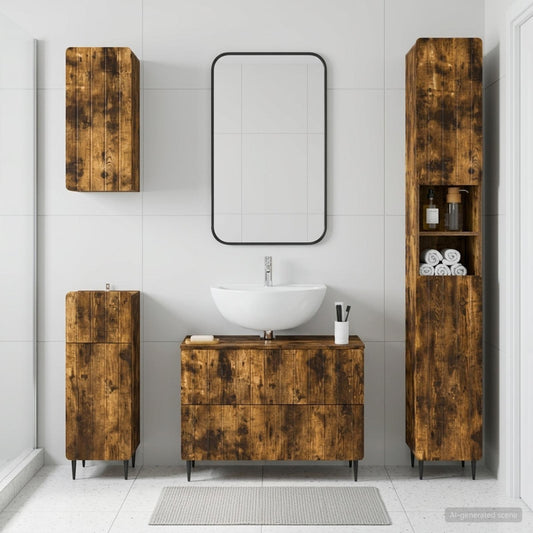 4 Piece Bathroom Cabinet Set ZWOLLE Smoked Oak Engineered Wood