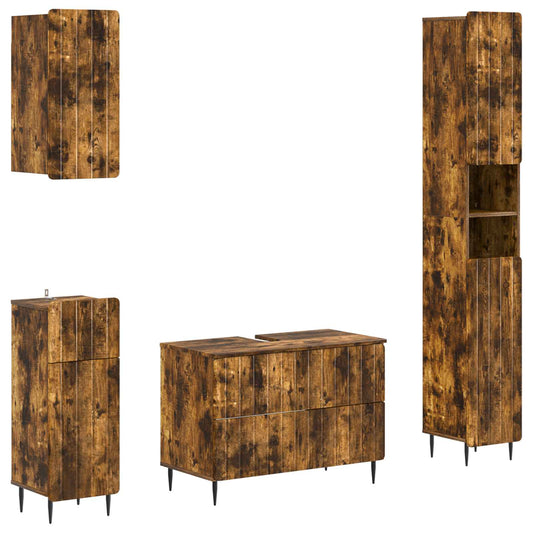 4 Piece Bathroom Cabinet Set ZWOLLE Smoked Oak Engineered Wood
