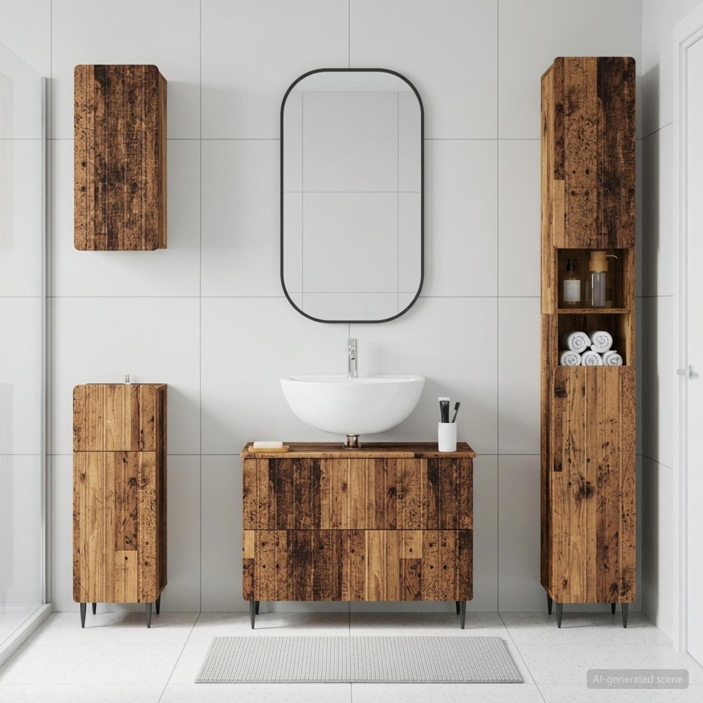 4 Piece Bathroom Cabinet Set ZWOLLE Old Wood Engineered Wood