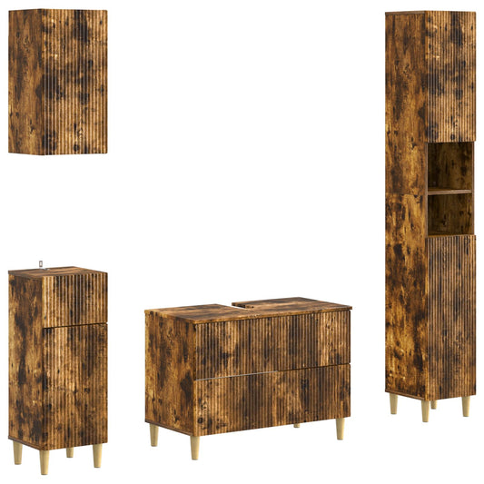 4 Piece Bathroom Cabinet Set ARNHEM Smoked Oak Engineered Wood