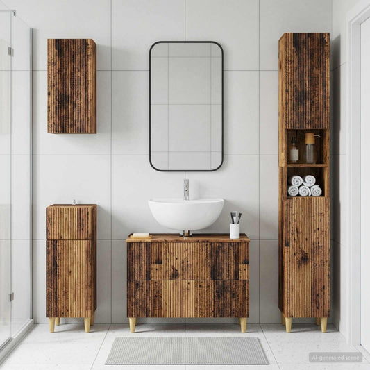 4 Piece Bathroom Cabinet Set ARNHEM Old Wood Engineered Wood