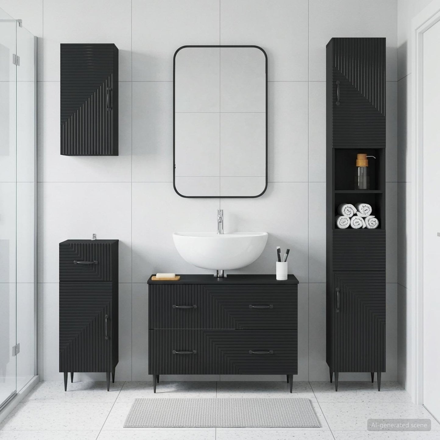 4 Piece Bathroom Cabinet Set HAARLEM Black Engineered Wood
