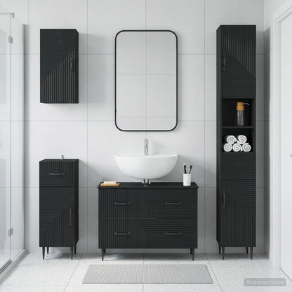 4 Piece Bathroom Cabinet Set HAARLEM Black Engineered Wood