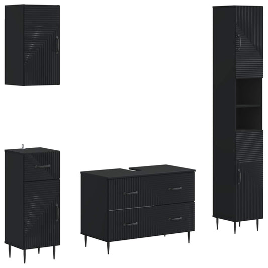 4 Piece Bathroom Cabinet Set HAARLEM Black Engineered Wood