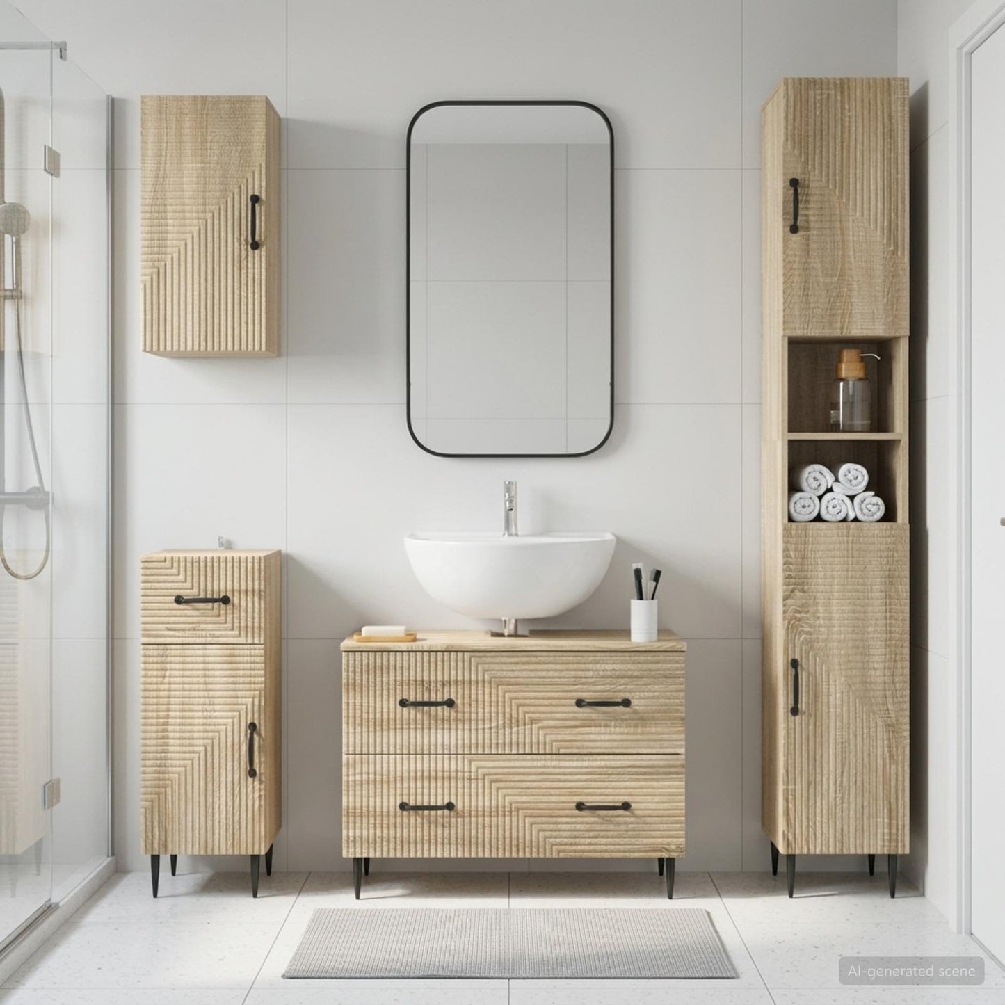 4 Piece Bathroom Cabinet Set HAARLEM Sonoma Oak Engineered Wood