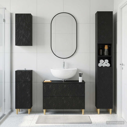 4 Piece Bathroom Cabinet Set DELFT Black Engineered Wood