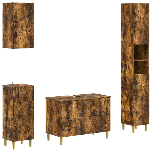 4 Piece Bathroom Cabinet Set DELFT Smoked Oak Engineered Wood