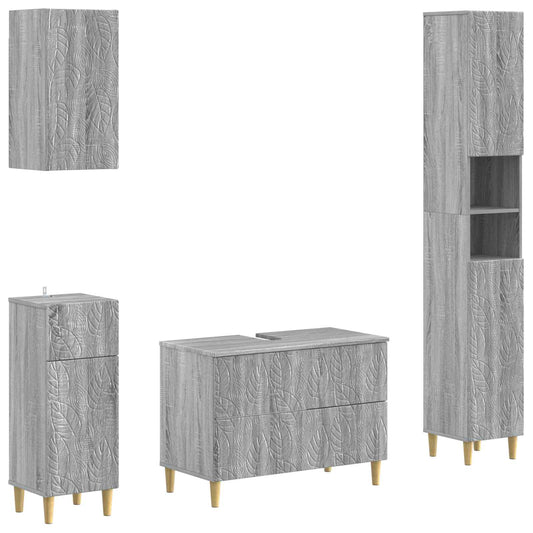 4 Piece Bathroom Cabinet Set DELFT Grey Sonoma Engineered Wood