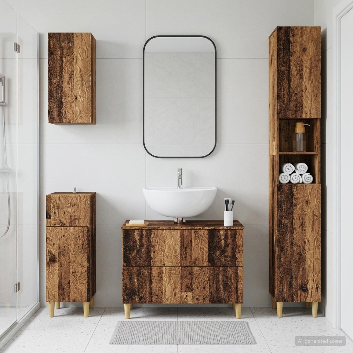 4 Piece Bathroom Cabinet Set DELFT Old Wood Engineered Wood