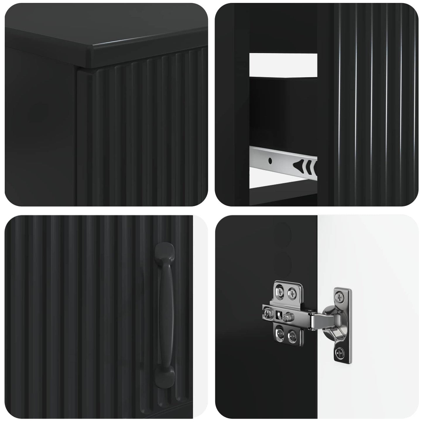 4 Piece Bathroom Cabinet Set HOORN Black Engineered Wood