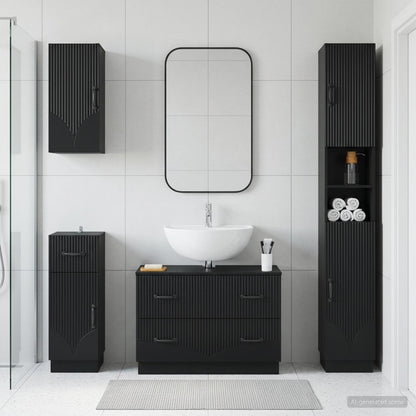 4 Piece Bathroom Cabinet Set HOORN Black Engineered Wood