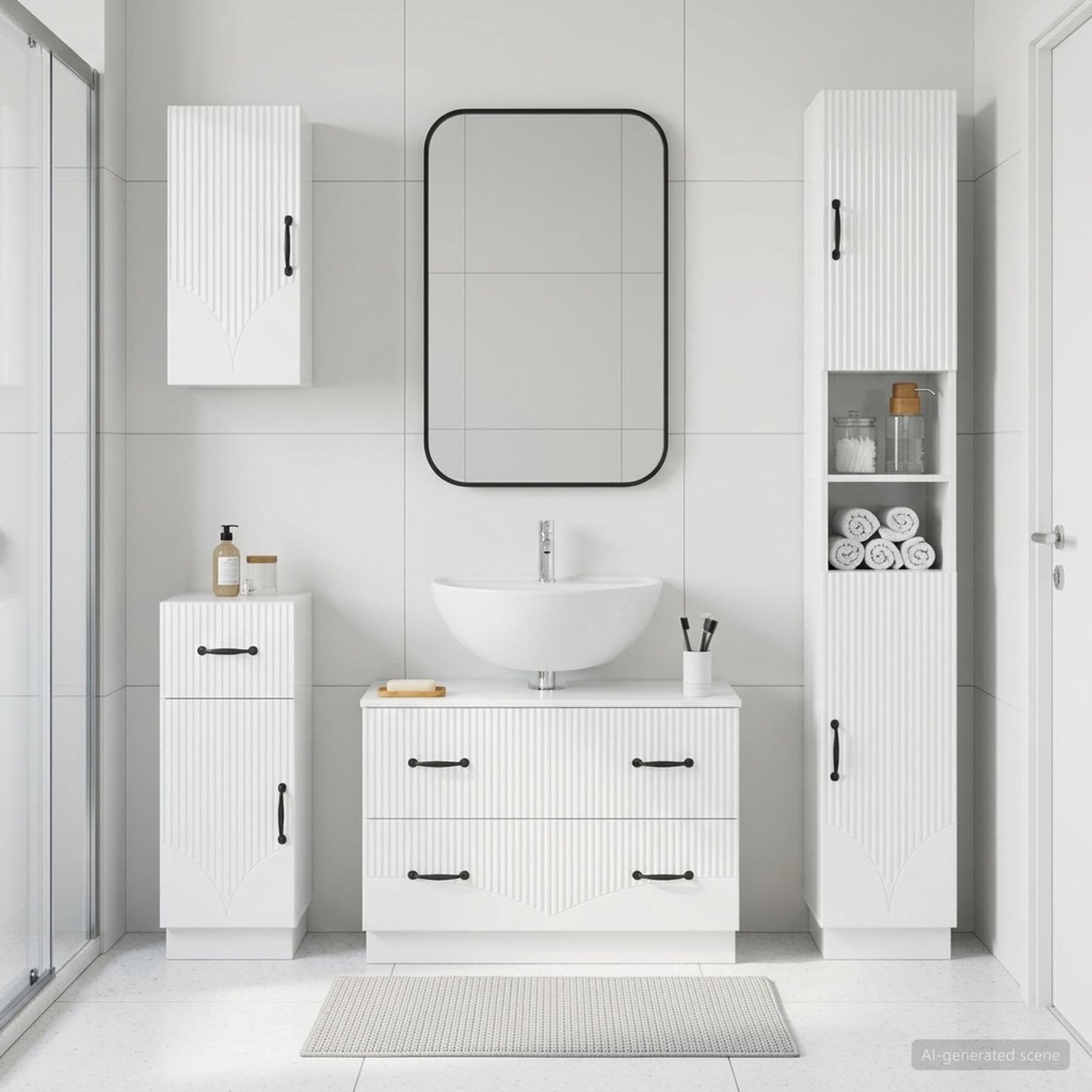 4 Piece Bathroom Cabinet Set HOORN High Gloss White