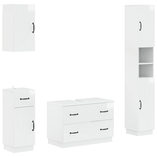 4 Piece Bathroom Cabinet Set HOORN High Gloss White