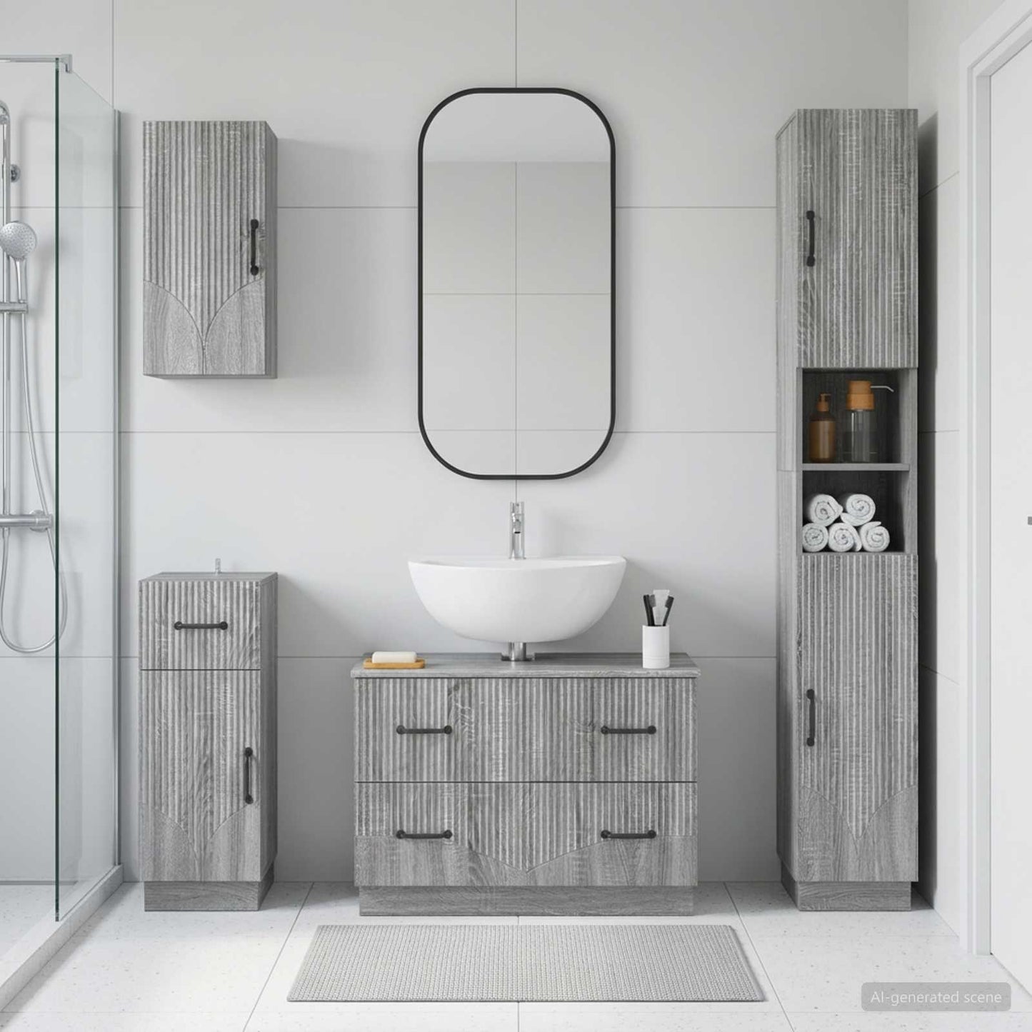 4 Piece Bathroom Cabinet Set HOORN Grey Sonoma Engineered Wood