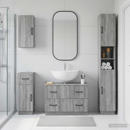 4 Piece Bathroom Cabinet Set HOORN Grey Sonoma Engineered Wood