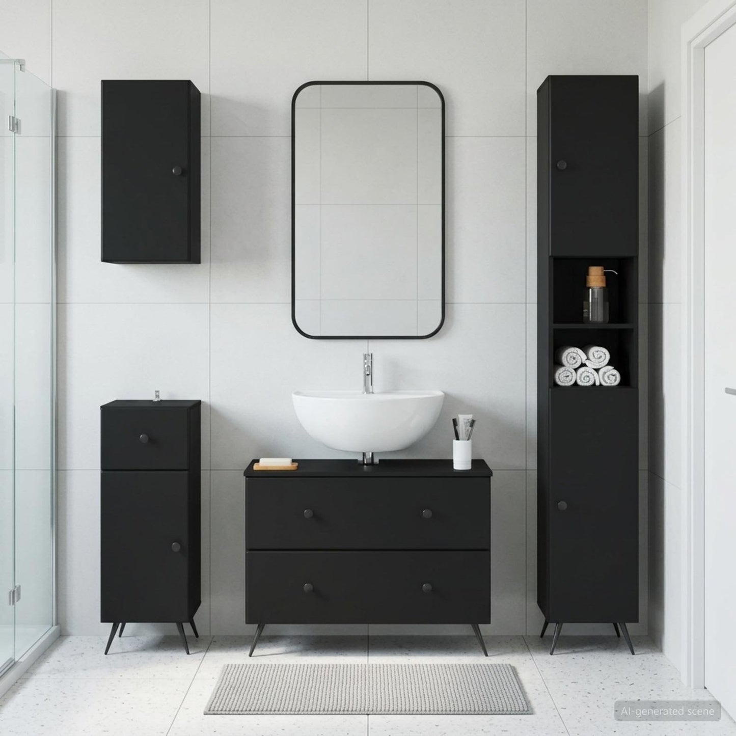 4 Piece Bathroom Cabinet Set BREDA Black Engineered Wood
