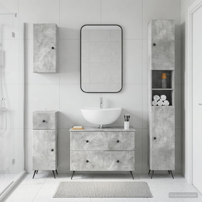 4 Piece Bathroom Cabinet Set BREDA Concrete Grey
