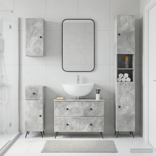 4 Piece Bathroom Cabinet Set BREDA Concrete Grey