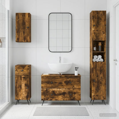 4 Piece Bathroom Cabinet Set BREDA Smoked Oak Engineered Wood