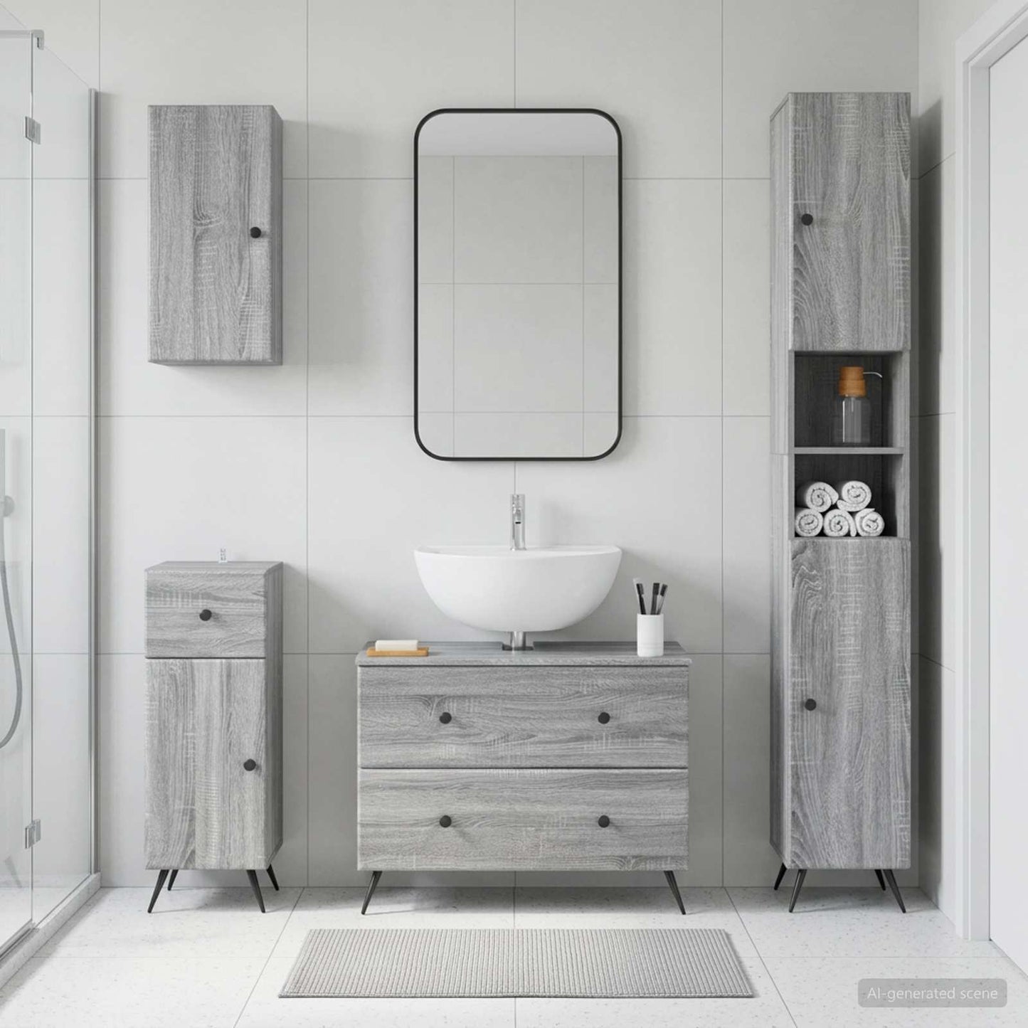 4 Piece Bathroom Cabinet Set BREDA Grey Sonoma Engineered Wood