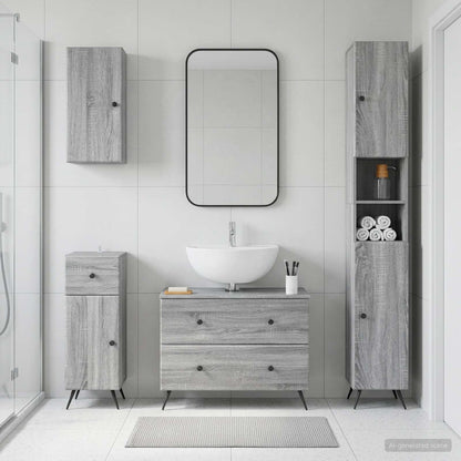 4 Piece Bathroom Cabinet Set BREDA Grey Sonoma Engineered Wood