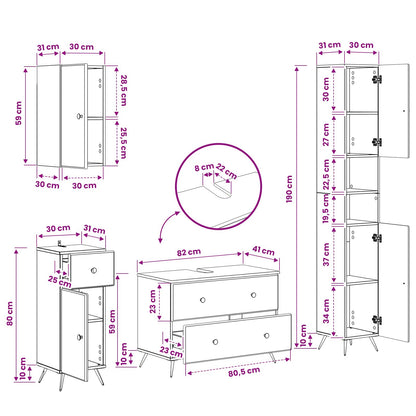 4 Piece Bathroom Cabinet Set BREDA Grey Sonoma Engineered Wood