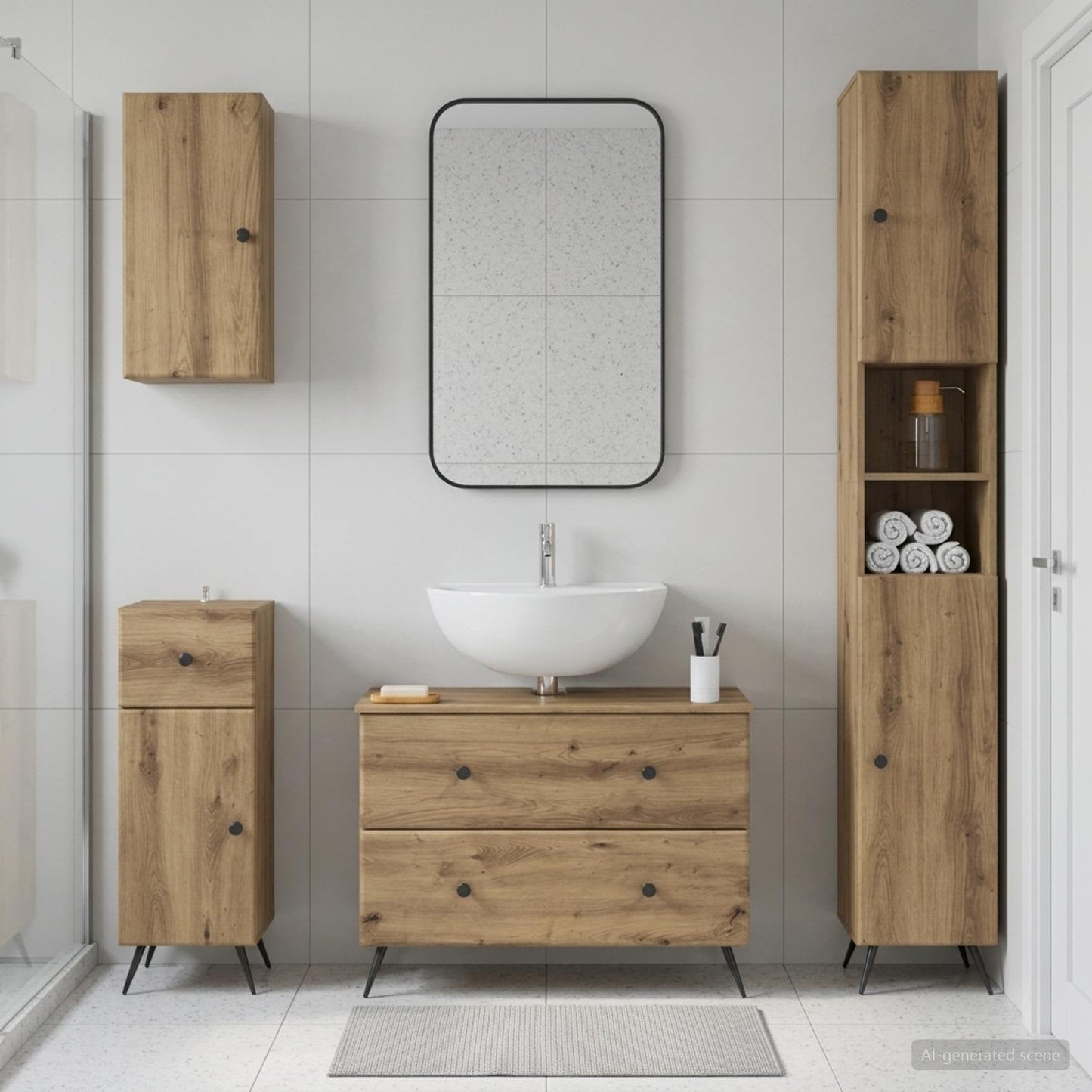 4 Piece Bathroom Cabinet Set BREDA Artisan Oak Engineered Wood