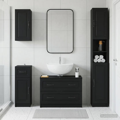 4 Piece Bathroom Cabinet Set UTRECHT Black Engineered Wood
