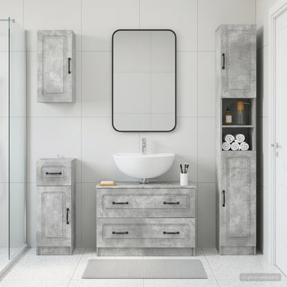 4 Piece Bathroom Cabinet Set UTRECHT Concrete Grey