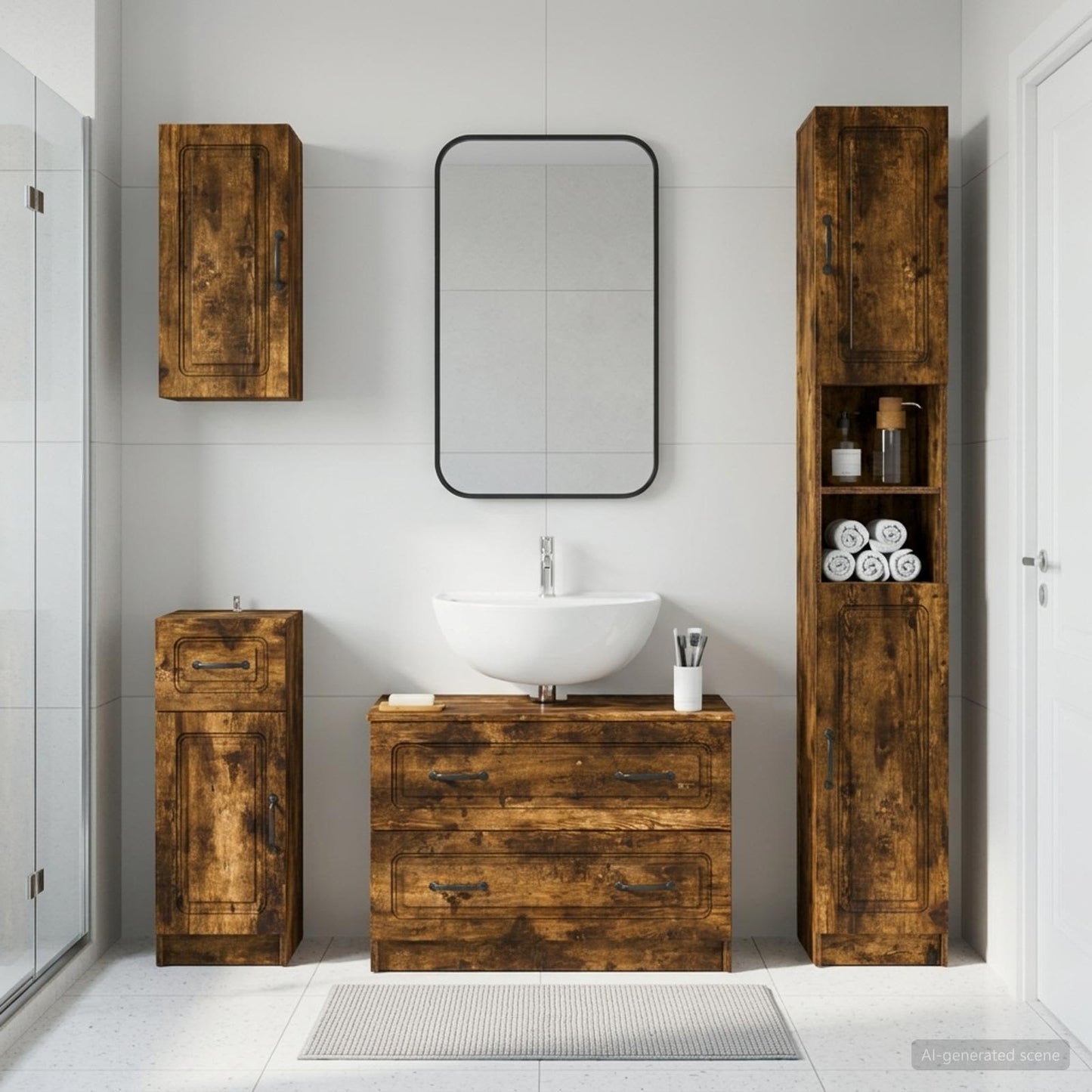 4 Piece Bathroom Cabinet Set UTRECHT Smoked Oak Engineered Wood