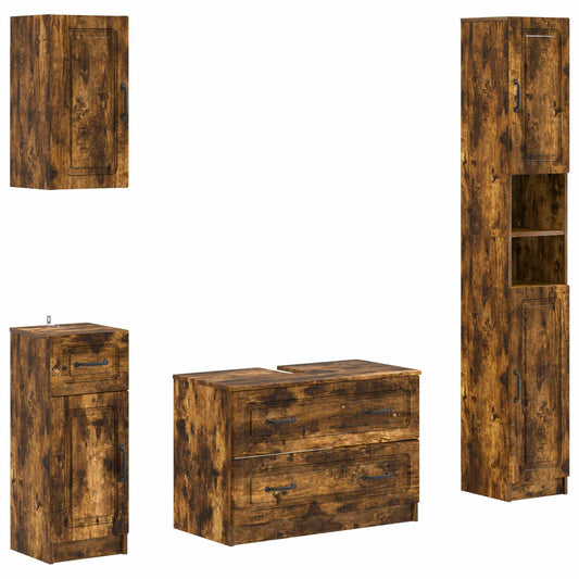 4 Piece Bathroom Cabinet Set UTRECHT Smoked Oak Engineered Wood
