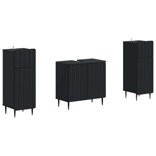 2 Piece Bathroom Cabinet Set ZWOLLE Black Engineered Wood