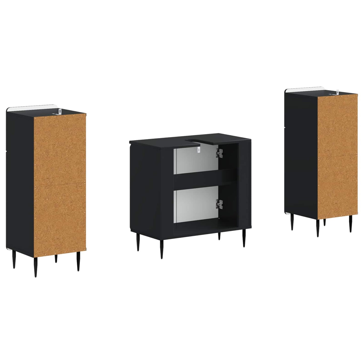 2 Piece Bathroom Cabinet Set ZWOLLE Black Engineered Wood